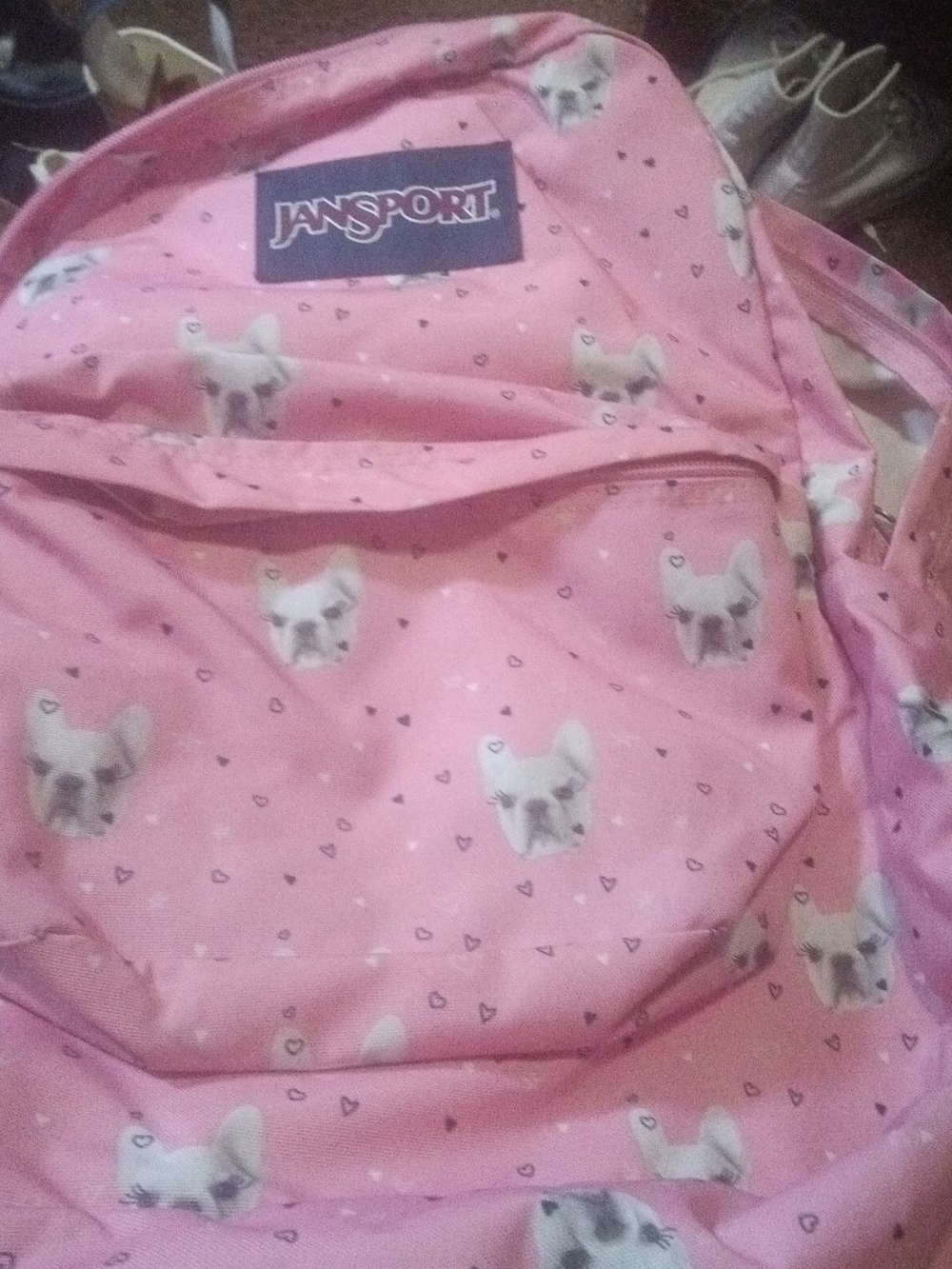 Jansport Pink Backpack with French Bulldog Print